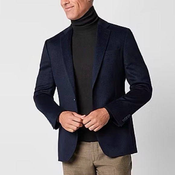 Stafford Other - Stafford Men's Classic Fit Camel Hair Sport Coat In Navy Flap Pockets 42 Regular